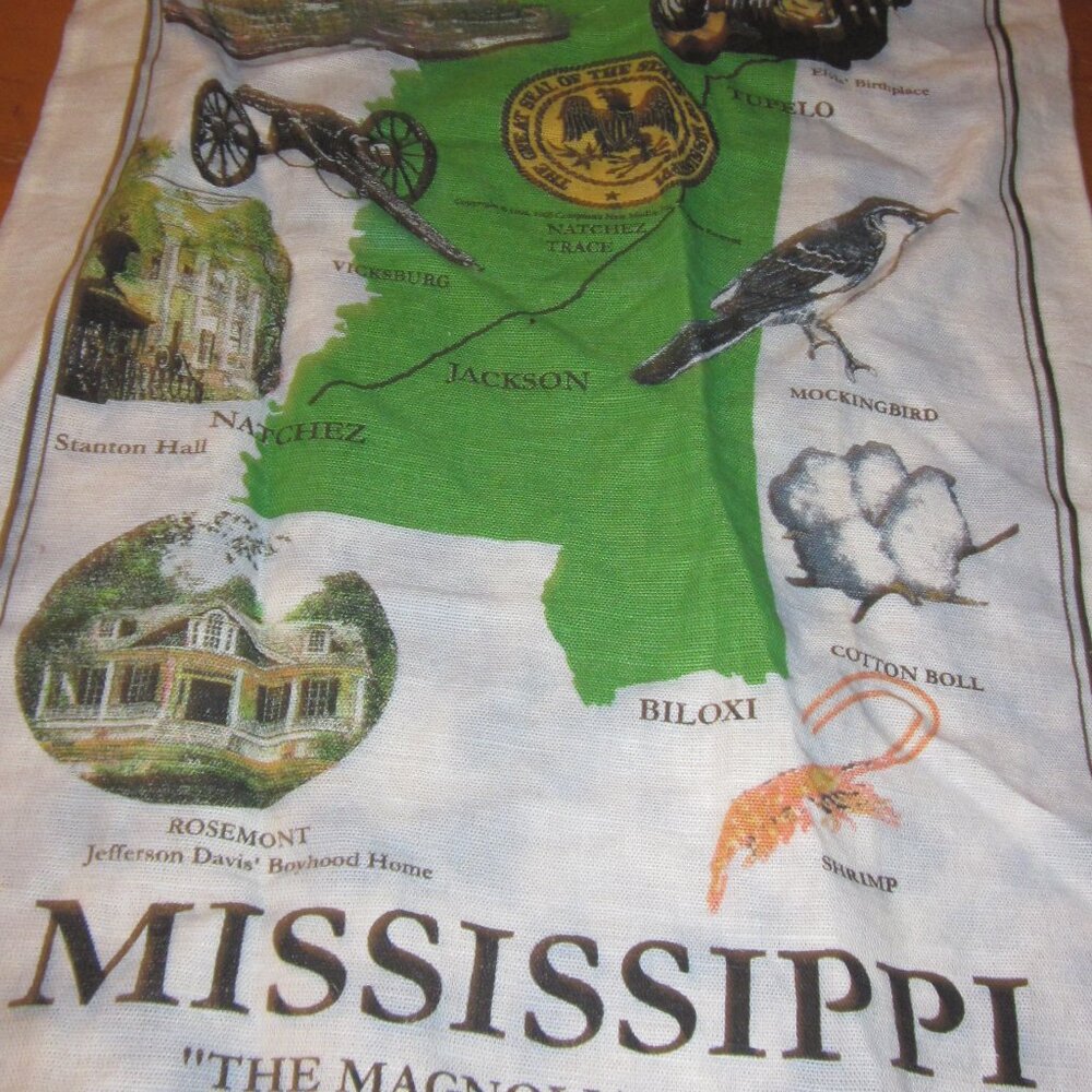 NWOT Mississippi linen tea towel elvis state seal magnolia new never used